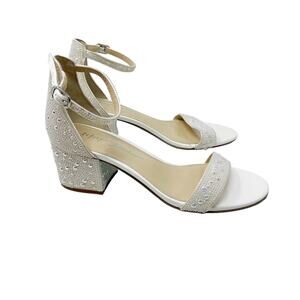 Betsey Johnson 6 White Mari Sandal Rhinestone Block Heel Bridal Bride Open Toe